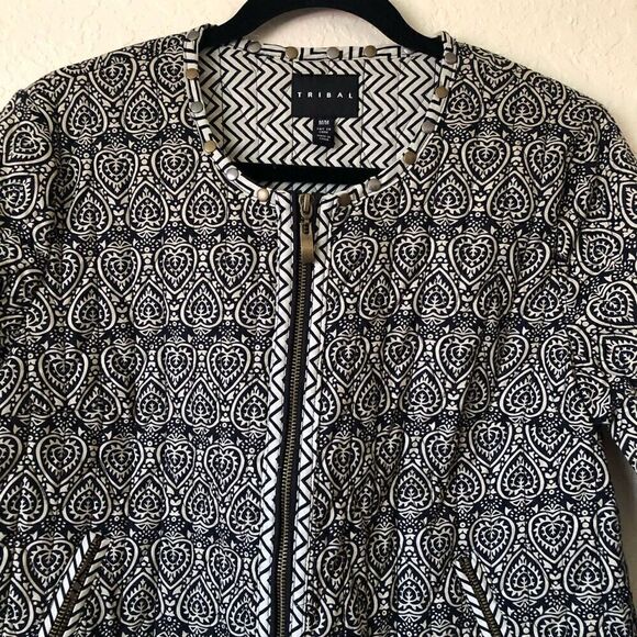 Tribal Mixed Print Quilted Cotton Lagenlook Retro Boxy Jacket Size M - Picture 3 of 15